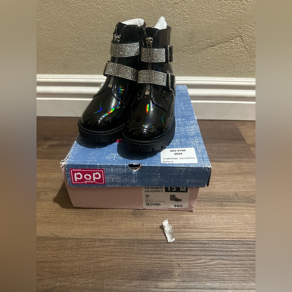 Pop Shiny Black Boots with Rhinestone Accents